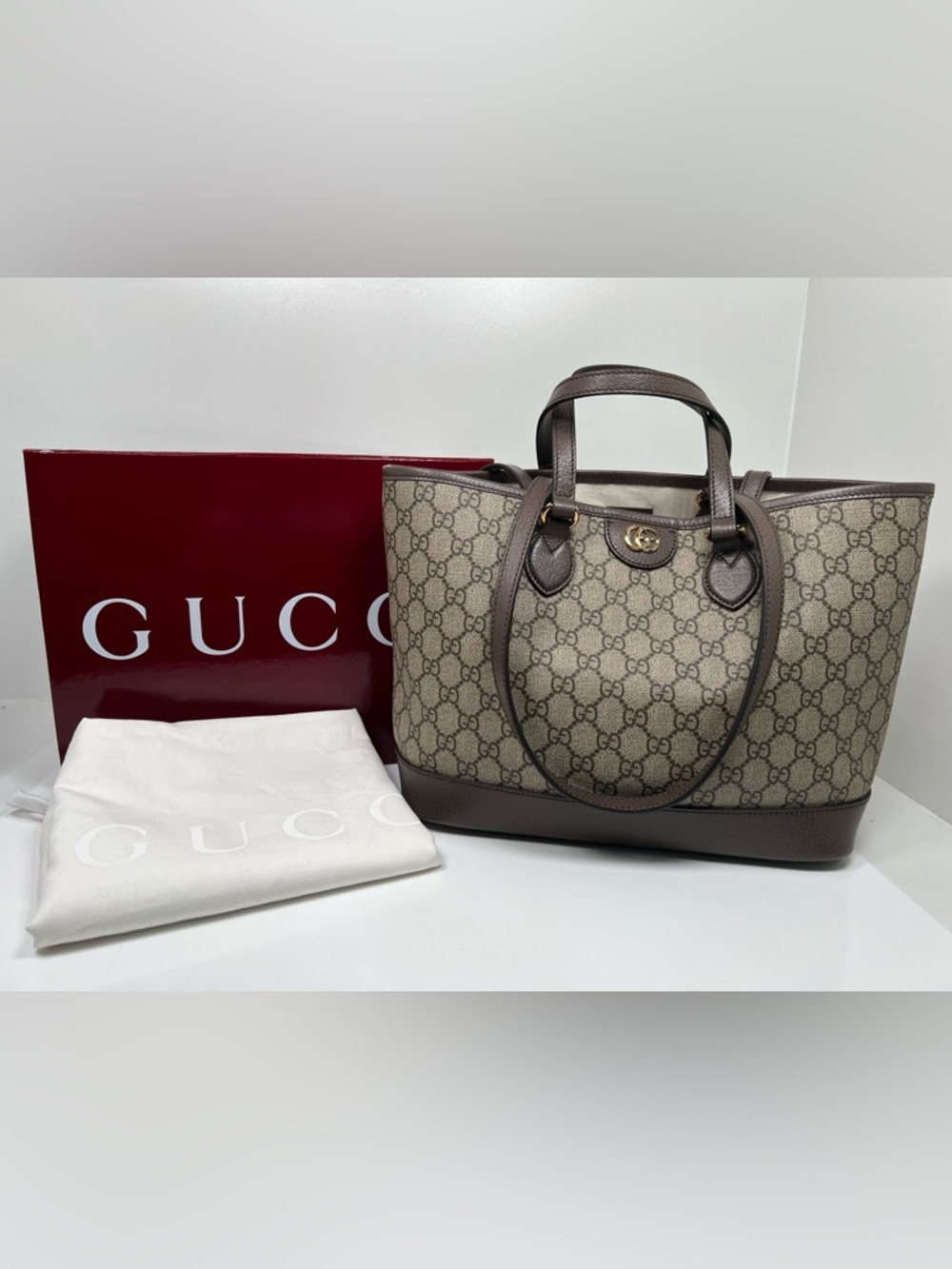Gucci Ophidia Tote Bag GG Supreme Canvas Brown & Beige Authentic